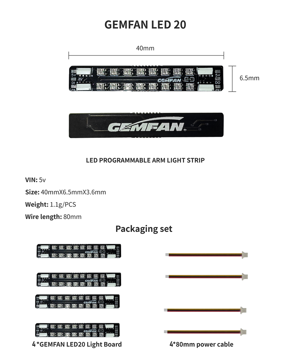 4PCS-GEMFAN-LED-08--LED-20-5V-Programmierbarer-LED-Streifen-fuumlr-Arm--CU-Controller-Modul-2-6S-fuu-2020356-2